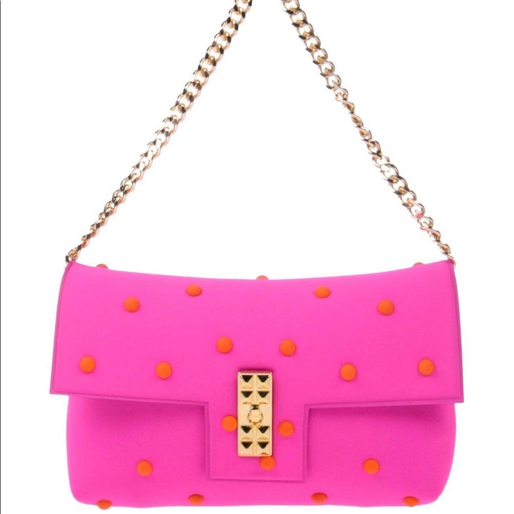 Pink and Orange Studded Chain Shoulder Bag